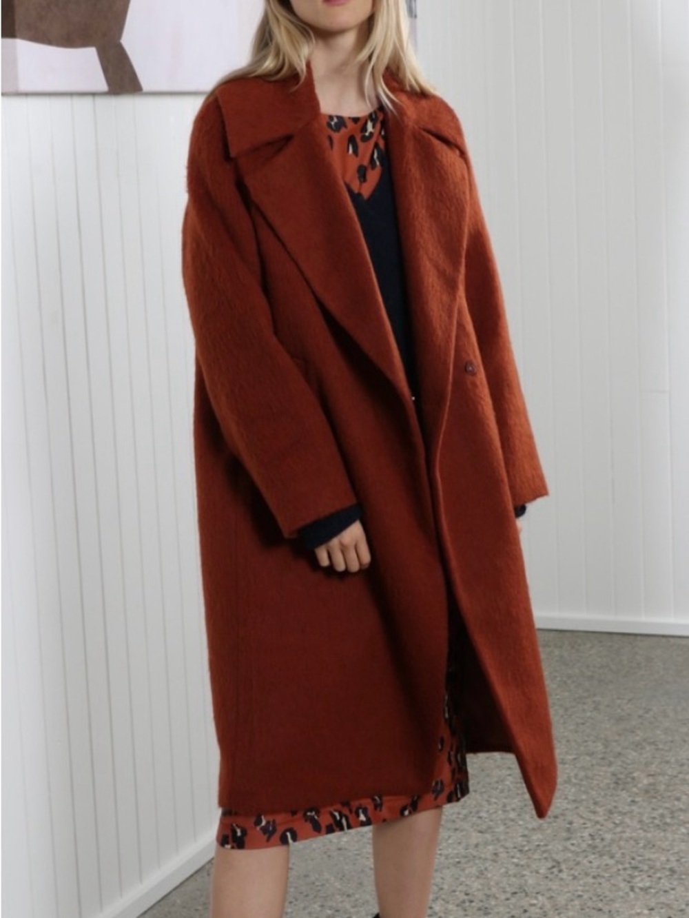 Oversized Rust color Wool-Blend Coat